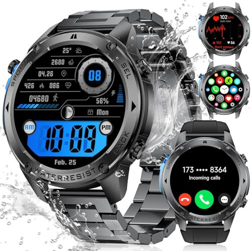 LIGE DM2 smartwatch uomo GPS/bussola/barometro/altimetro, display Amoled 170+ modalità sportive, 5 ATM, batteria 45+ giorni, in acciaio inox nero per Android iOS