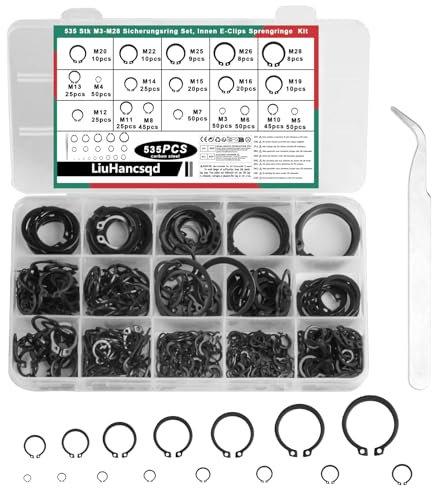 535 Pcs Anillos de Seguridad Exteriores, Circlips Anillo de Retención Externo, Anillos de Retención Externos, C-Clip Snap, Arandelas E Clips, Tamaño 19/Negro