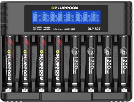 Delyeepow - Pilas AAA Recargables 1.5V 1200 mwh Alta Capacidad 8 Pilas Recargables AAA con Cargador de 1500 ciclos