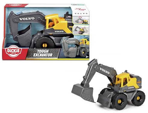 Dickie Toys - Volvo Excavadora Tough Excavator (26 cm) - Excavadora de Juguete para niños a Partir de 3 años con Rueda Libre, Brazo móvil y Pala, Adecuado como Juguete de Arena