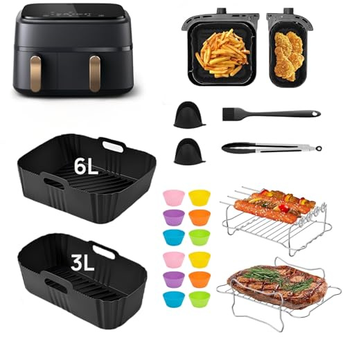 Cecanndila Silicone Mould Accessory Set for Hot Air Fryer & Airfryer - Compatible with Philips Dual Basket 3000 Series (9L), Steam 5000 Series Dual Basket (6L/3L), NA350/550 - Heat Resistant, Food