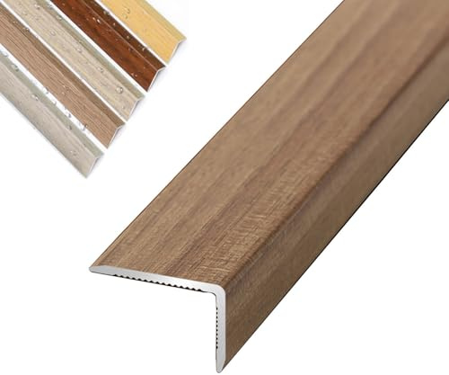 Floor Transition Strip Aluminum Stair Edge Nosing with Wood Grain，90cm L Shaped Doorway Trim, Grain Corner Wall Protector for Cabinet/Baseboard/Threshold(Export Light Wood,W3CM)