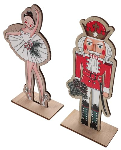 TOPPERFUN 2piezas Adornos Navideños De Madera Figuras Cascanueces Rey y Princesa Personajes De Madera para Decoración De Mesa y Repisa De Chimenea