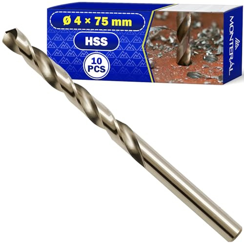 10 x HSS Punte Trapano Metallo Ø4mm 75mm in Acciaio Temprato M35 5% Cobalto | Punte Trapano Ferro per Ferro Acciaio Metalli Non Ferrosi - MONTERAL