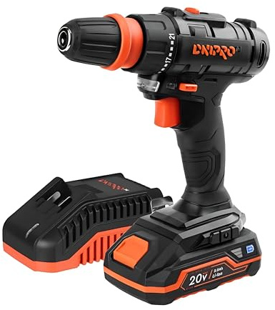 Taladro Atornillador Dnipro-M CD-218Q 20V 24Nm, con Batería 2Ah y Brocas | Portabrocas extraíble 2 en 1, 0,8-10 mm │ Par de 24 Nm con 21+1 niveles │ Carga rápida en 50 minutos con FC-230