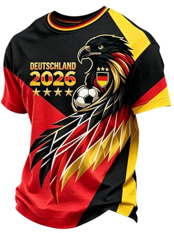 Deutschland T-Shirt Herren Retro Fußball Trikot Fußballfans Tee Top Kurzarm Deutschland-Symbol T Shirt Deutsche Flagge Freizeitshirt Klassische Sommer Germany Tshirt