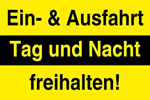 Ein- und Ausfahrt freihalten Alu-Schild | 30 x 20 cm | Einfahrt & Ausfahrt Tag und Nacht freihalten! | 3mm Alu-Hinweisschild stabile Verbundplatte