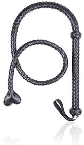 Yangver Geflochten Peitsche Leder Bullwhip Torero Bull Peitsche 1.3 M,Herz Lederpeitsche SM Bondage Cosplay für Halloween Karneval Fasching Damen Kostüm Zubehör (Schwarz)