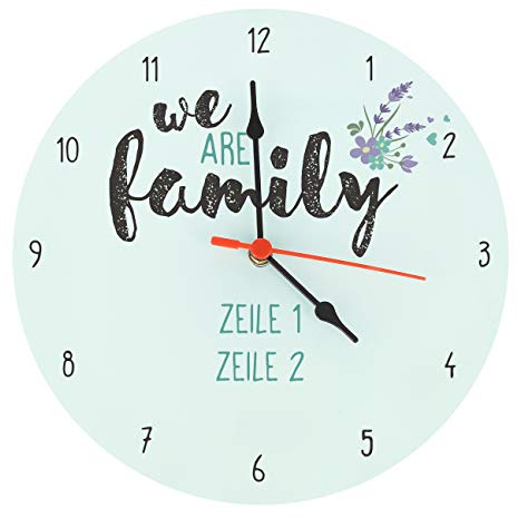 Herz & Heim® Uhr für die Küche - we Are Family - mit Ihrem Wunschtext Bedruckt - 18 cm Durchmesser