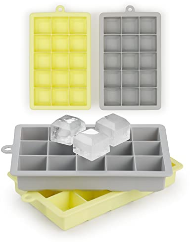 Blumtal Silikon Eiswürfelform 2x24er - Für Eiswürfel 3,3 cm - 2 x Eiswürfelbehälter Groß - BPA Freie - Ultimate Grey und Yellow