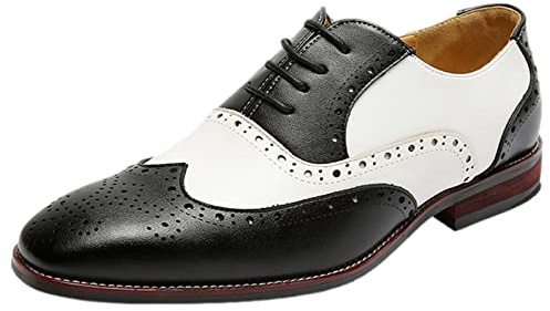 ANUFER Hombre Guapo Cuero de Microfibra Brogues Zapatos de Boda Bloques de Color Oxfords Formal Zapatos de Vestir Negro SN070647 EU41