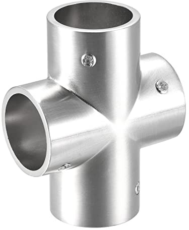 sourcing map Rail Cross Fitting 4-Way Zinc Alloy Pipe Connector Brushed for 25mm/1 OD Handrail Railing