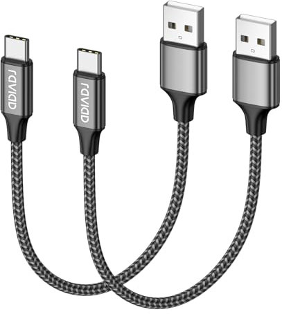 RAVIAD Cavo USB Tipo C Corto [2Pezzi, 0.3m] Nylon Cavo USB C di Ricarica Rapida e Trasferimento Dati per iPhone 17 16 15 Pro Max, Samsung Galaxy S24 S23 S22 S21 S20 Note 10, MacBook, Pixel, OnePlus 6T