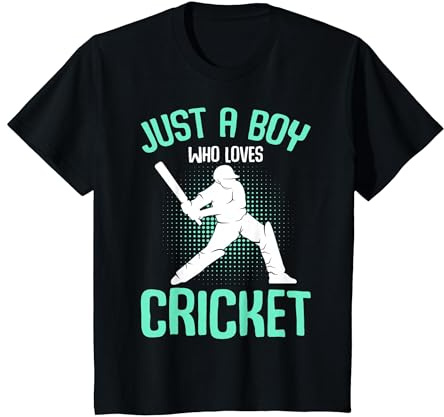 Just a Boy who Loves Cricket Player Youth Boys Kids T-Shirt, Youth, Black, Medium