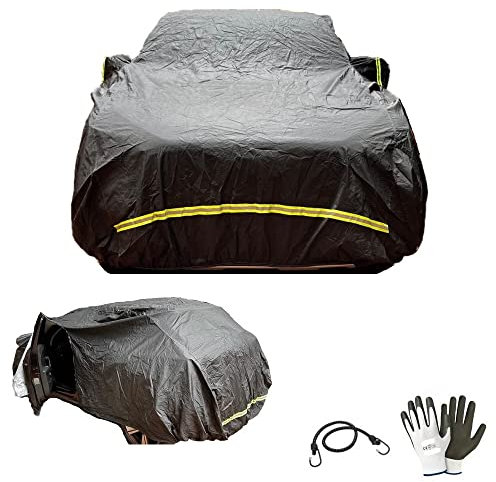 Compatible con Mazda MAZDA6 BERLINA Funda Coche Anti Granizo Felpato Impermeable ANTICONGELANTE Negro Franjas Fluo 533X196X145 Cremallera Lateral