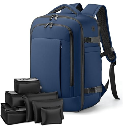 Lekespring Mochila Viaje Cabina Avion 40x20x25 (20L) | Mochila Viaje Mujer Hombre con Compartimento Húmedo - Maletas de Viaje Cabina con 6 Bolsas Organizadoras - Negocios Viajes Escuela - Azul Oscuro