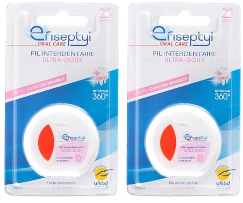 Efiseptyl - Fil Interdentaire Ultra Doux - Spécial Gencives Sensibles - Nettoyage 360° - Bobine de 25m (Lot de 2)