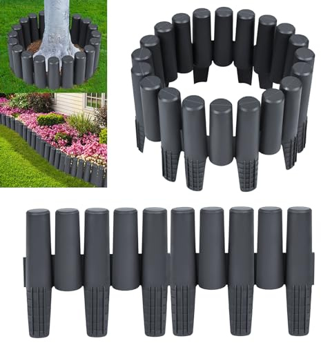 ACXIN Bordo per prato in plastica 2,8 m per aiuole giuntabile bordo per giardino bordura per aiuole bordo di taglio palizzata da giardino effetto legno per giardini, erba e sentieri (antracite, 10