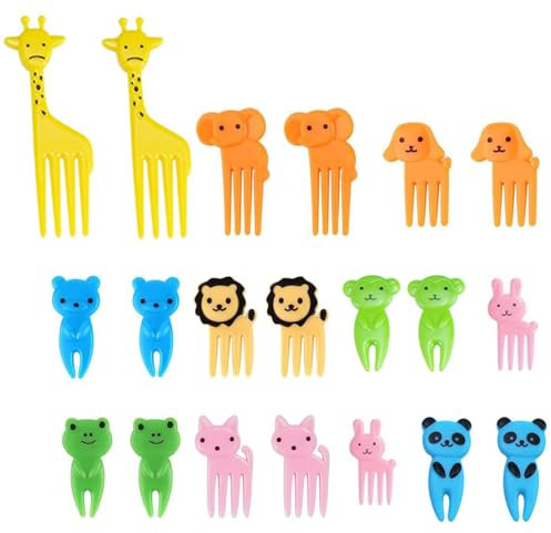 Mini forchette da frutta a forma di cartone animato,20 Pezzi Frutta Forchettine Bambini,Carino Animali Forma Stuzzicadenti Bento,per dessert, frutta, pasticcini, feste per bambini