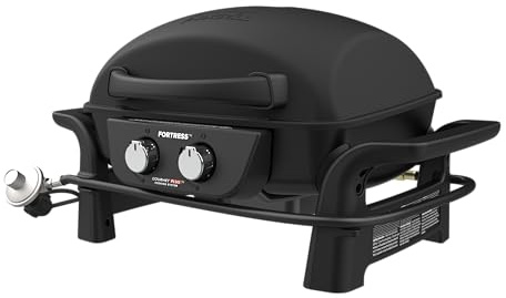 Nexgrill Fortess 2-Burner Portable Gas Grill & Griddle Combo with 263 SQ In Cooking Space, Easy Lift Handles, 13,500 BTU, 2-in-1 Small Tabletop Grill for Camping, Outdoor Cooking, and More - 820-02005