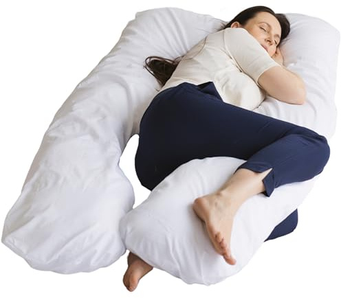 Organic U-Shaped Pregnancy Pillow – Full Body Support Pillow with Natural Kapok Filling & GOTS Certified Cotton Cover – Ergonomic Back, Belly & Leg Support for Sleeping, Nursing, Reading - Made in EU
