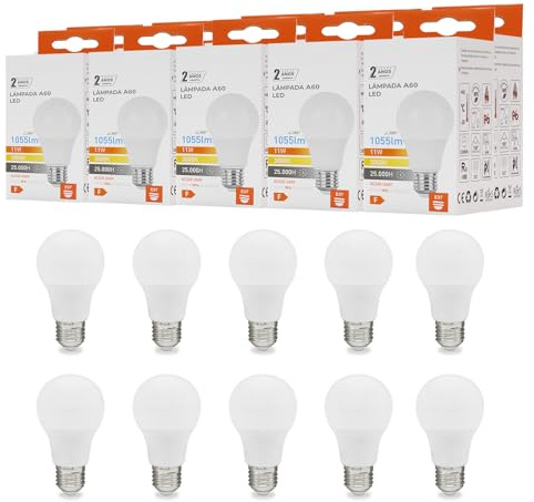 Maxled, Light is Led! 10er LED Lampe E27 A60 11W Glühbirne Ersetzt 75 Watt Halogenlampe 3000K Warmweiß Kugel Lampe 1055lm Energiesparlampe Nicht Dimmbar 150° Abstrahlwinkel AC 220-240V