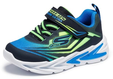 Skechers pojke Flex-Glow Ultra, Svart syntetisk blå lime textil silver, 7 UK Child