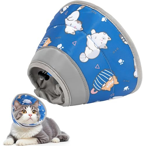 CUEMOON Justerbart katthalsband, elisabethanskt katthalsband, justerbart, mjukt, skyddande halsband för katter för att förhindra att sår rinner ut, blå (blå, M)