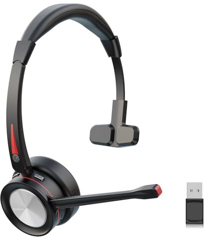 Beebang Headset mit Mikrofon Bluetooth, Mono Kabellose Headset für PC Laptop, Noise Canceling Wireless mit Mikrofon Stummschaltung & USB-Adapter für Computer Teams Meeting Call Center Büro