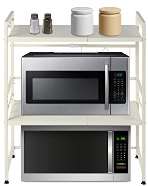 Microwave Shelf, 3 Tier Extendable Microwave Oven Rack Shelf, Microwave Stand with Storage, Countertop Expandable Microwaves Shelfs, 39-65cm, 50kg Load Capacity, for Kitchen Study Room