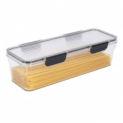 Punorric Pasta Storage Containers, 2.4L Clear Rectangle Spaghetti Storage Jar with Lid, Airtight Plastic Pasta Containers for Kitchen, Stackable Kitchen Food Organizer Canisters for Noodles, Cereal