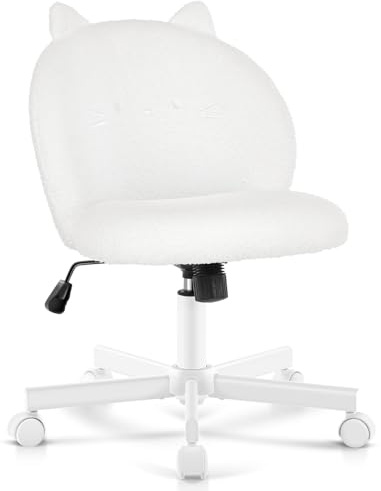 Morkprism Vanity Chair with Cat Back,Armless Small Office Desk Chair,White