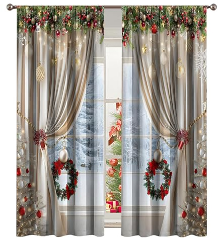Weihnachts Fenstervorhänge | Wiederverwendbare Gardinen Mit Kiefernzweigen - Weihnachtsbedruckte Vorhänge,Für Freunde Schlafzimmer Festliche Zusammenkünfte Laden Hintergrund Fenster Innen Auße