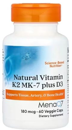 Vitamine K2 MK-7, D3, 180 mcg, sans OGM, sans gluten, sans soja, 60 capsules végétariennes