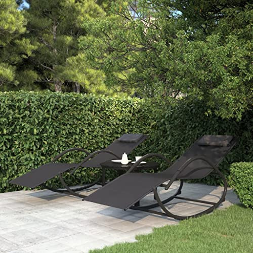 Mokuyary Schaukelliegen 2 STK. Schwarz Stahl und Textilene Gartenstuhl Relaxliege Strandliege für Garten und Pool,langlebiger Outdoor-Tanning-Chair