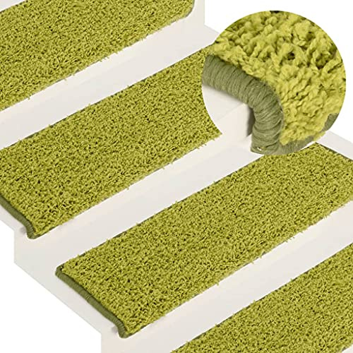 Owoxanthellate Stufenmatten Set 15 Stück Grün 65x21x4 cm Treppenteppich aus 100% Polypropylen mit Rutschfester Rückseite selbstklebend Modernes Design für Wohnbereich Flur und Keller