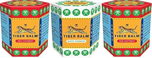 Balsamo di tigre rosso 21 g Unguento - Balsamo ayurvedico per dolori muscolari | Per il sollievo da dolori articolari, alla schiena con adesivo Kajal (2 Rosso + 1 Bianco)