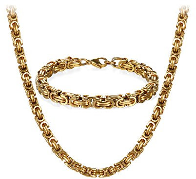 OIDEA Königskette Gold Herren Halskette Armband Set 2pcs, Vintage Biker Edelstahl Ketten 61cm Armband 21.5cm