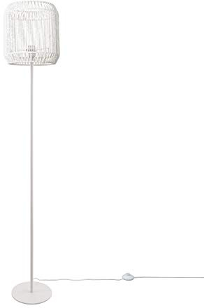 Paco Home Stehleuchte Modern Wohnzimmer Schlafzimmer Rattan Optik Boho Korb Stehlampe E27, Lampenfuß: Einbeinig Weiß, Lampenschirm: Weiß (Ø28 cm)