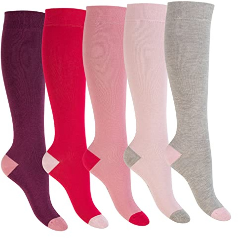 Footstar Kinder Baumwoll Kniestrümpfe (5 Paar) mit abgesetzter Ferse und Spitze - Berry 27-30