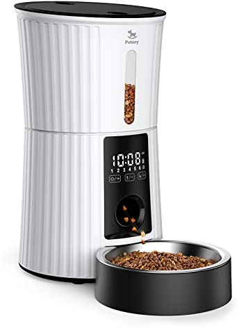 Petory Timed Automatic Cat Feeders - 4L Programable Dry Food Dispenser for Cats and Small Medium Dogs 6 Meals with Desiccant Bag Dual Power Supply 10S Voice Recorder | With Desiccant Bag, Programmable Portion Control, Up to 6 Meals Daily, Dual Power Supply, 10-Second Voice Recorder