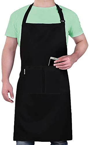 LEFUNDA® Kochschürze Wasserdicht Schürze mit 3 Taschen Verstellbare Grillschürze mit langen Bändern Küchenschürze für Männer Damen Küche BBQ Restaurant Café Backen
