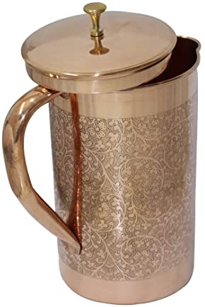 BRACOP Kupferkaraffe Wasserkrug mit Deckel Wasserkrug Trinkflasche Kelch Becher Gläser Ayurveda-Becher Moscow Mule-Becher Cocktailkrug für Saft kalte und heiße Getränke