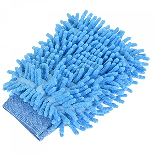 sourcing map Microfiber Soft Chenille Wash Mitten Double Sided Dusting Glove for House Cleaning, Blue