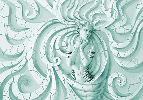 wandmotiv24 Fototapete Türkis Fantasy Stein Abstrakt, 300 x 210 cm - selbstklebende Strukturtapete, Wanddeko, Wandbild, Wandtapete, Vintage, Frau, Ornament M3625