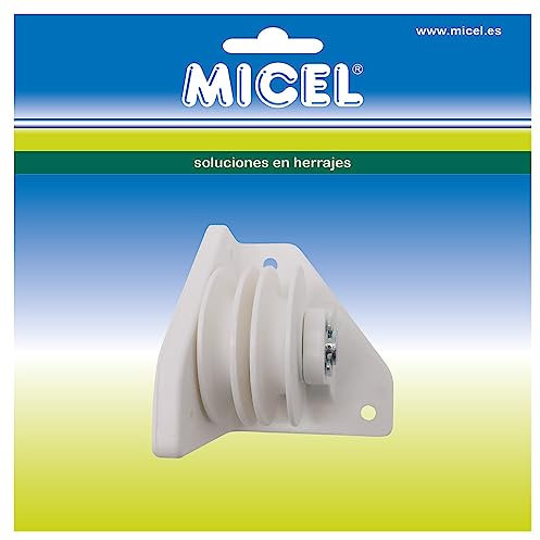 MICEL - 92581 - Polea lateral para pérgola, Para retorno con doble cuerda de 8 mm, Color blanco, 73 x 73 x 80 mm