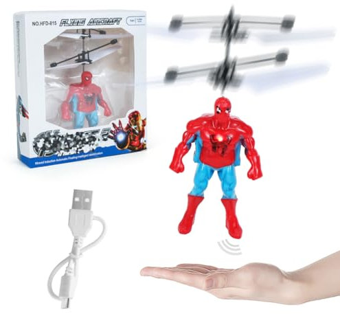 Philoctes Fliegende Rot Blau, Flugspielzeug Kinder, 2 Stück Spinnen-Flugroboter, Hubschrauber Spielzeug, mit USB-Aufladung, LED-Licht, Für Kinder Und Anfänger ‎CY-Party-028-01