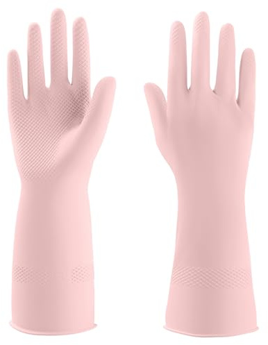 IUCGE Rubber gloves cleaning for Household 2 Pairs,Dishwashing gloves for Kitchen dish gloves,Reuseable.(S,Pink)
