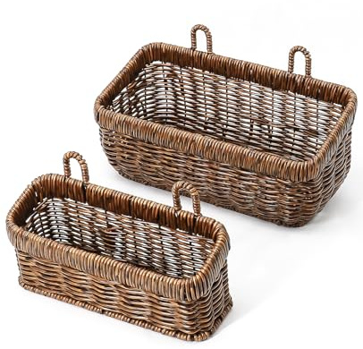 AceList Wall Hanging Basket, Boho Style Hand-Woven Hanging Storage Baskets - Set of 2, Ideal for Boho Room Decor, Kitchen, Garden, and Living Room(Brown)
