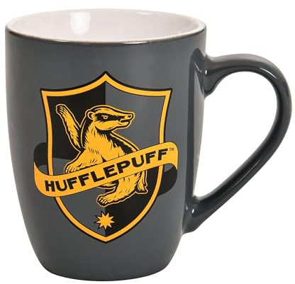 Elbenwald Harry Potter Tasse Hufflepuff Logo - Fassungsvermögen 300 ml, Höhe 10 cm - Keramik Grau